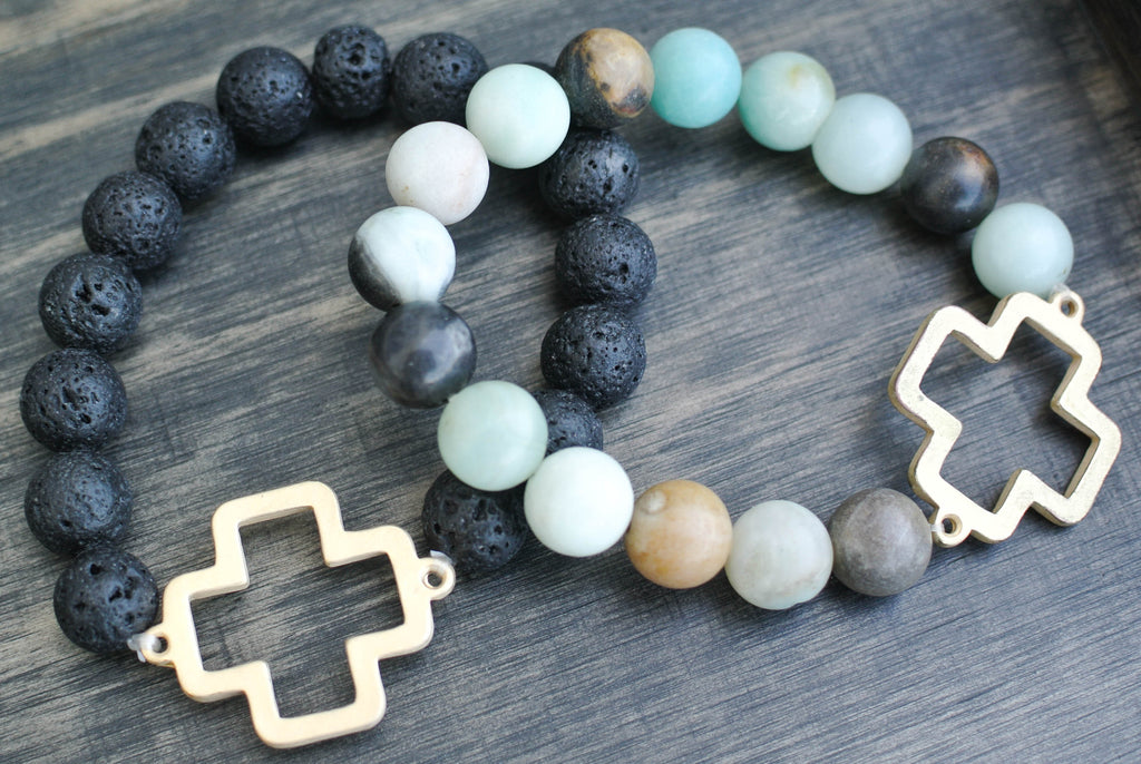'Luna' Cross Choose Love Stone Bead Bracelet