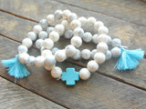 Turquoise and Ivory Cross Bracelets with Tassels
