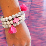 Hot Pink and Ivory Cross Bracelets with Tassels