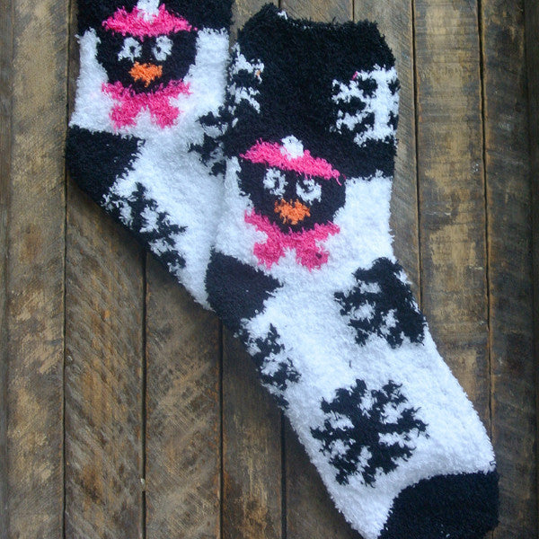 Black and Pink Penguin Fuzzy Socks