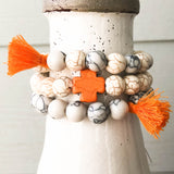 Orange and Ivory Cross Bracelets with Tassels