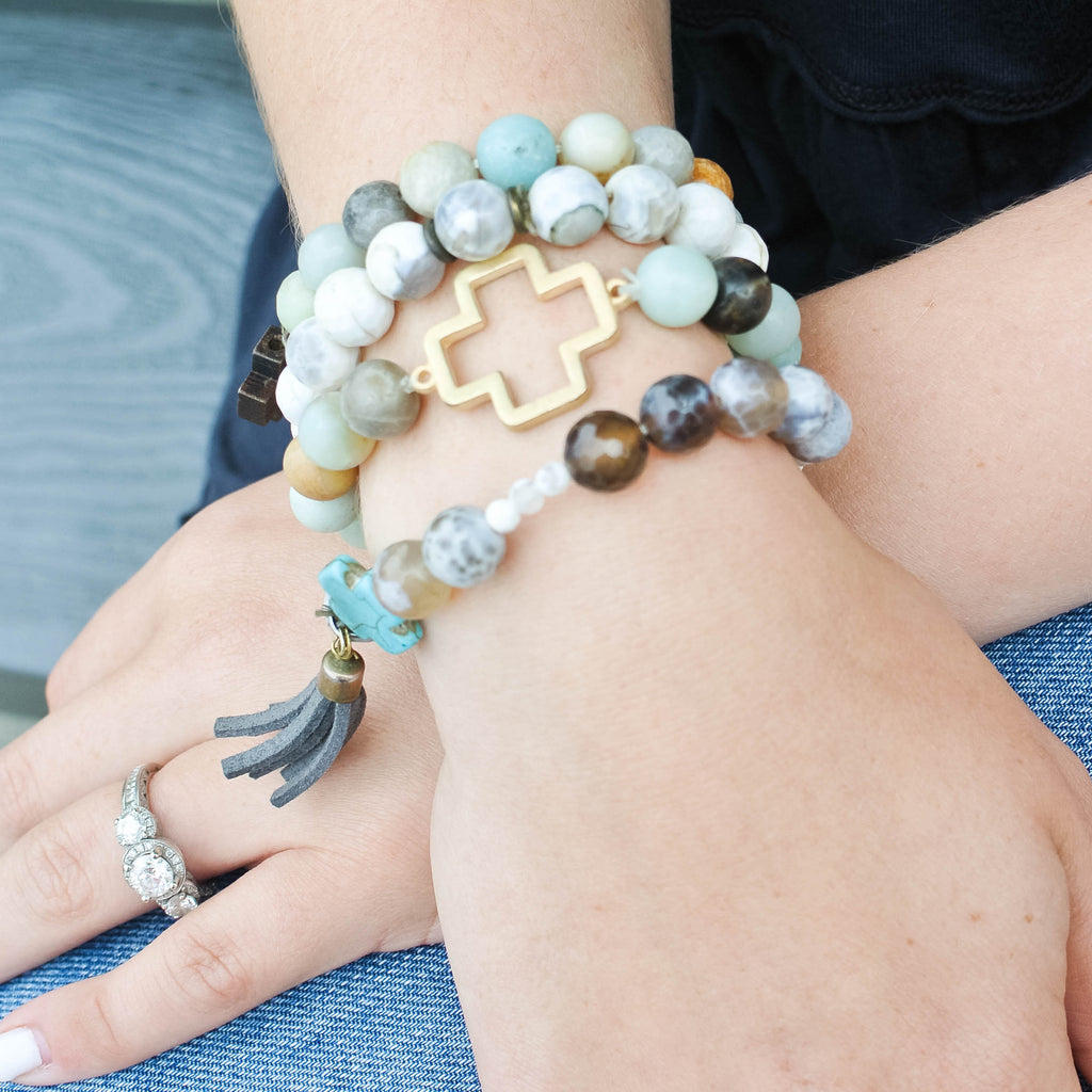 'Gigi' Cross Choose Love Stone Bead Bracelet