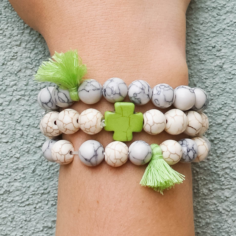 Lime and Ivory Cross Bracelets with Tassels