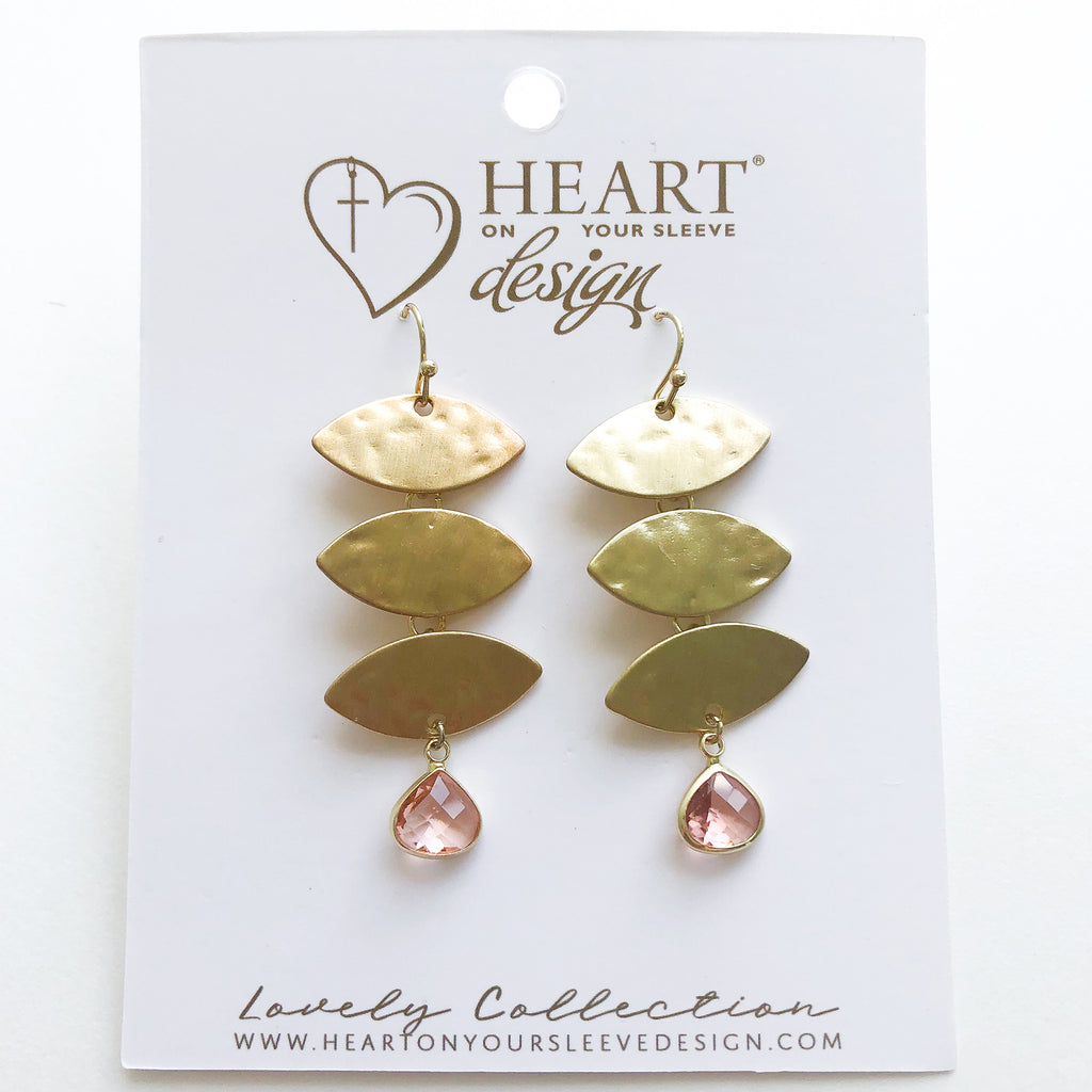 Gold Leaf Drop Earrings ~ Pink