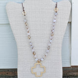 'Willow' Cross Choose Love Stone Bead & Genuine Leather Necklace