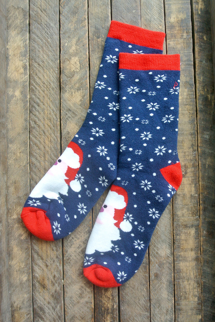 Navy Santa and Snowflake Crew Sock