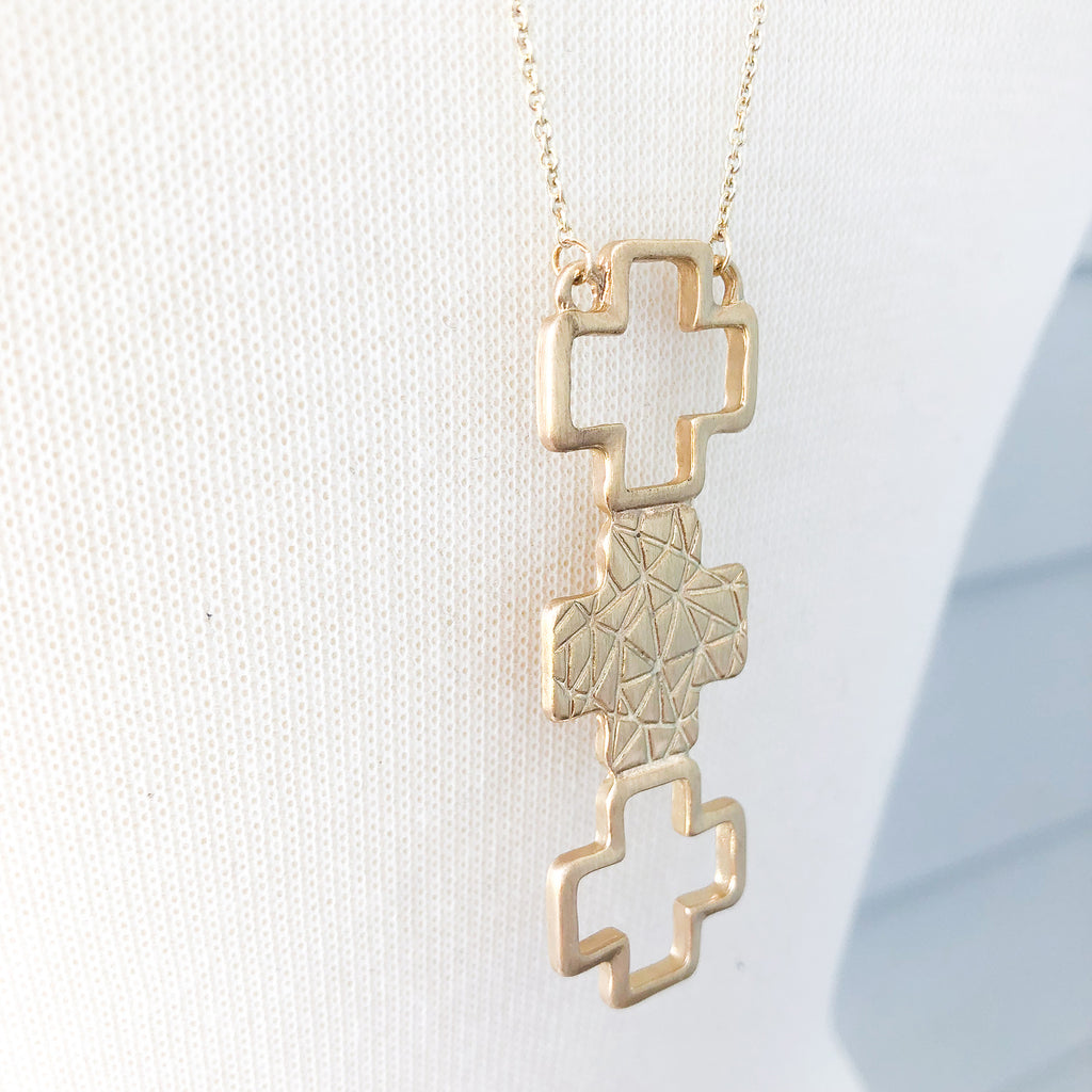 Gold Tri-Cross Necklace