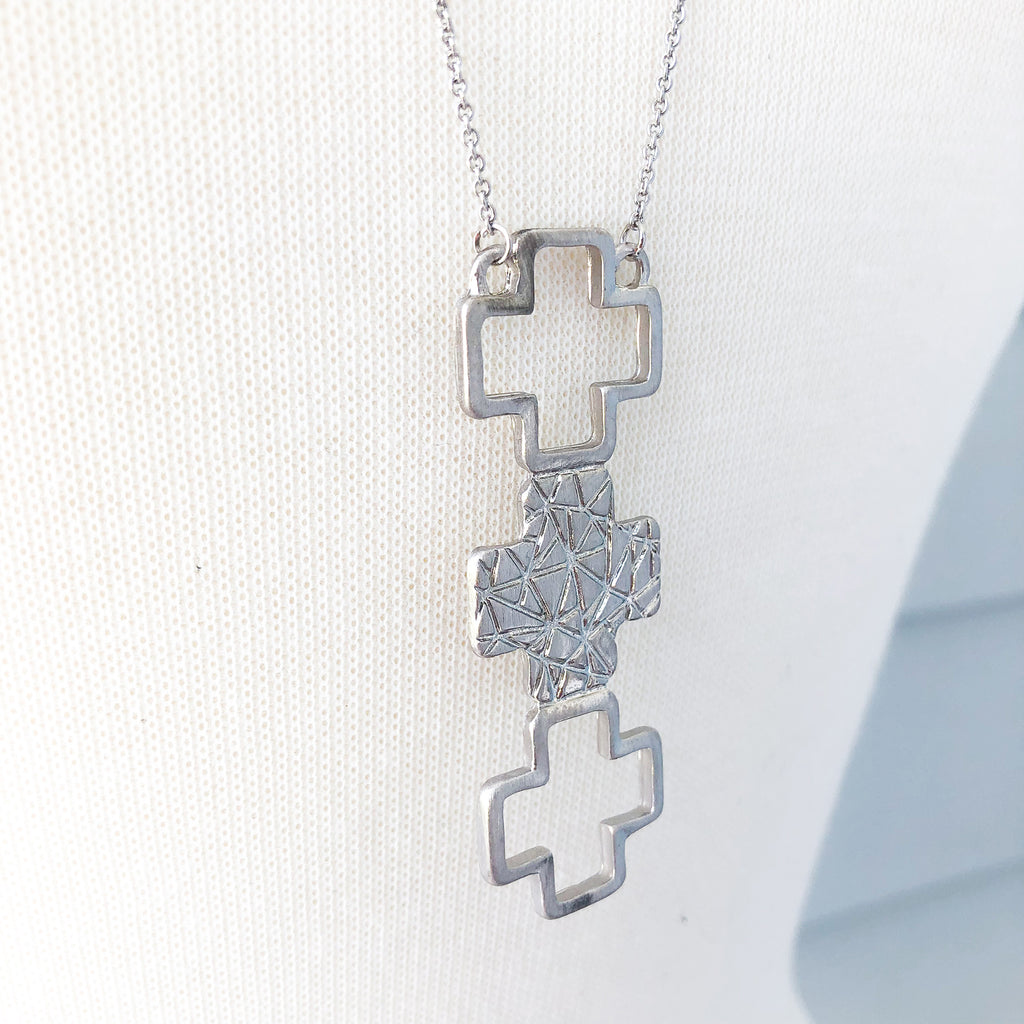 Silver Tri-Cross Necklace