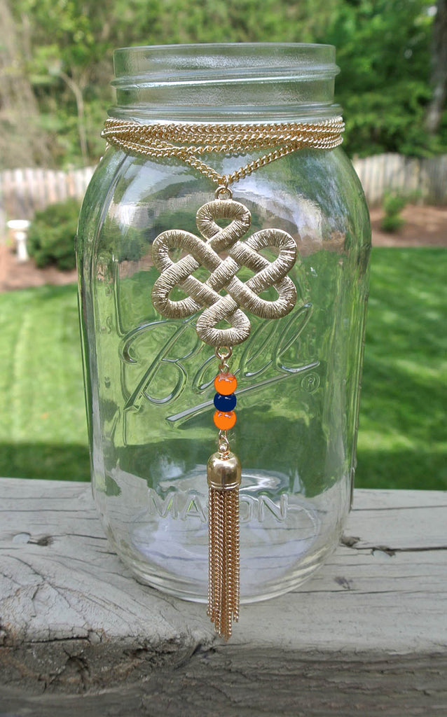 Navy and Orange Fan Flare Necklace
