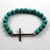 Turquoise beaded bracelet with Copper toned Sleek Cross Charm