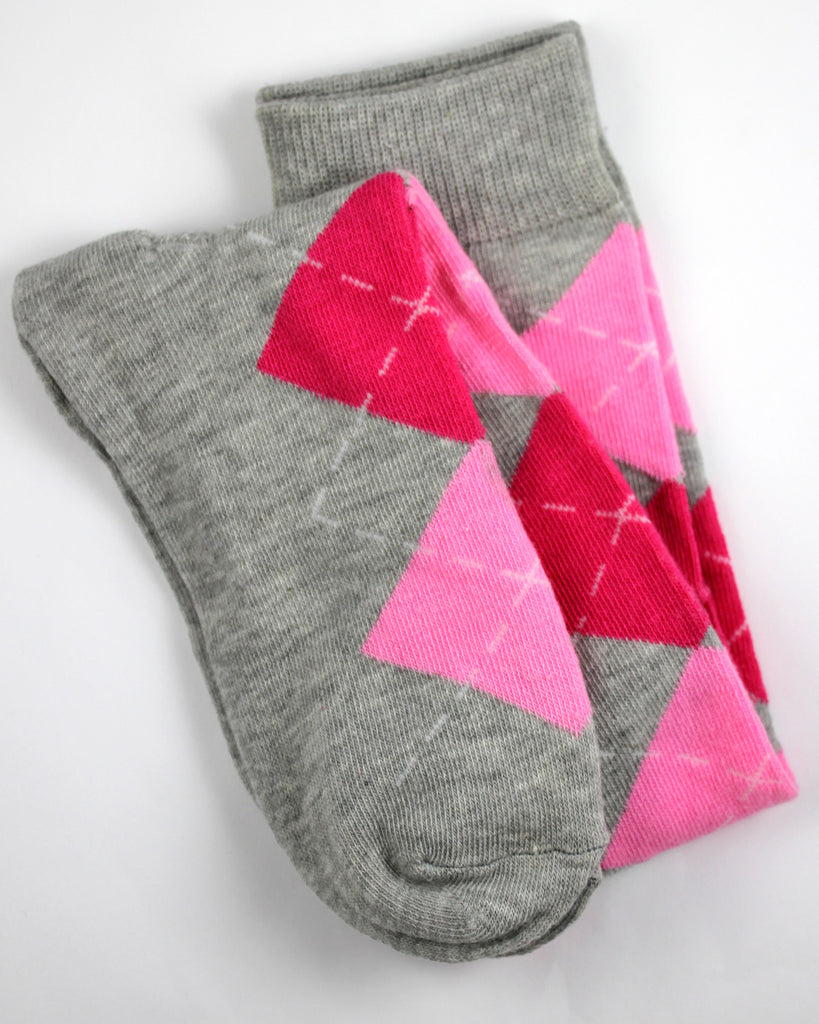 Pink and Gray Argyle Knee High Socks